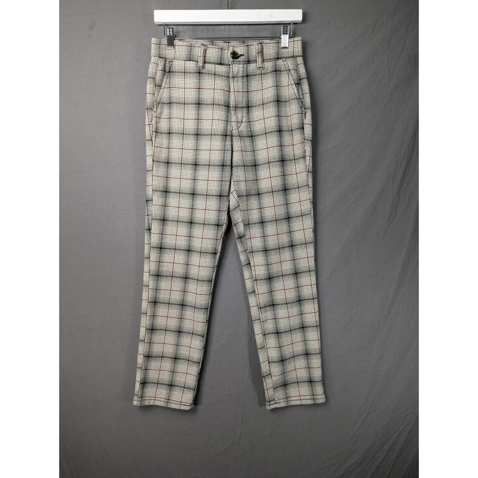 American Eagle Plaid Slim Trousers Gray Red Check Stretch Pants 4 Regular